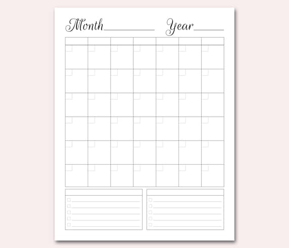 blank calendar planner printable pdf undated perpetual etsy