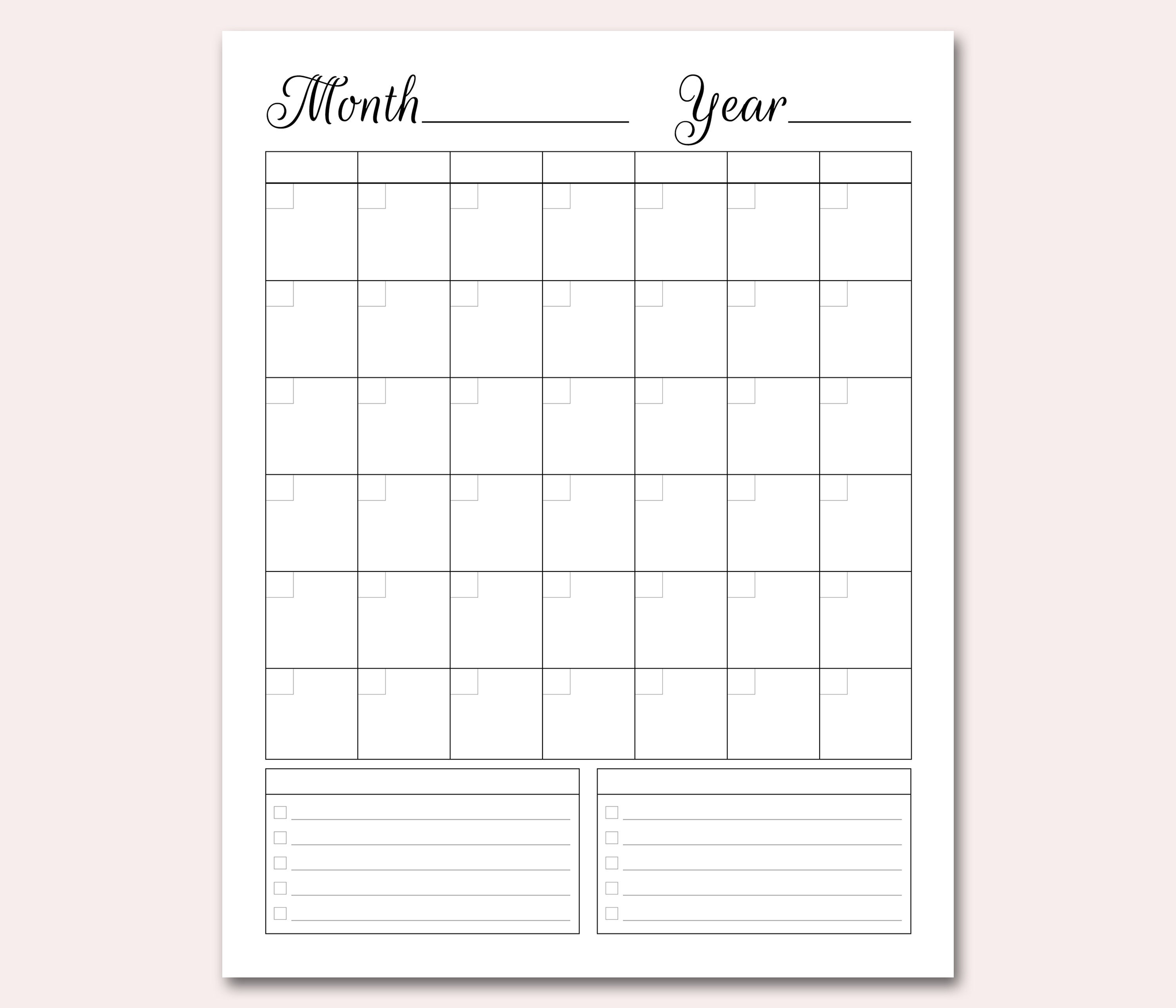 Blank Calendar Planner Printable Pdf Undated Perpetual Etsy