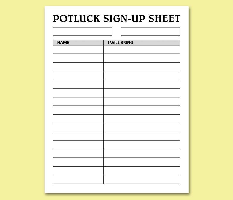 Potluck Sign Up Sheet Printable Holidays Events Potluck Etsy