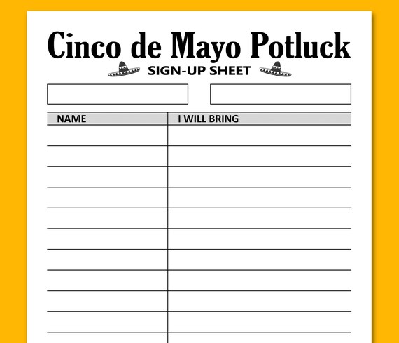 Cinco De Mayo Potluck Sign up Sheet PRINTABLE Party Signup - Etsy