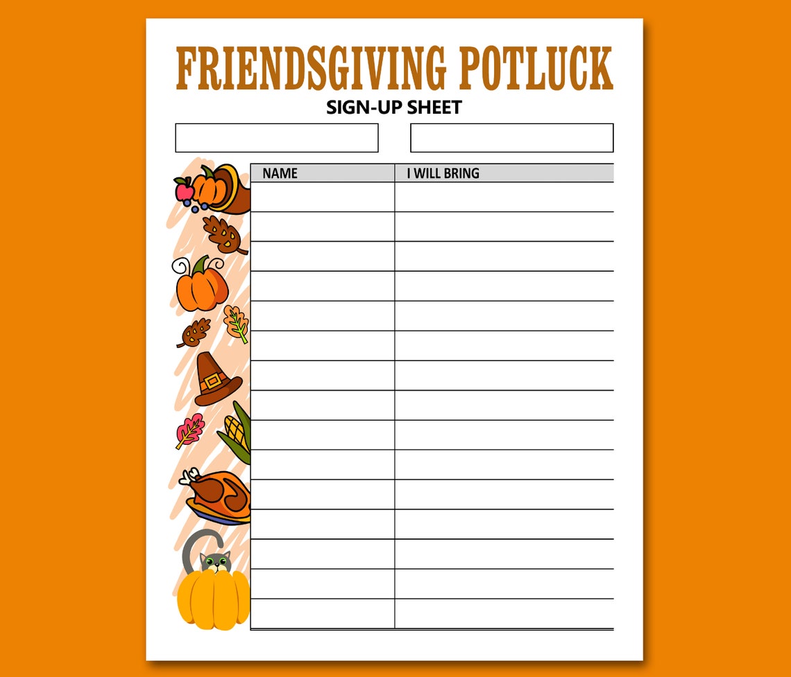 Friendsgiving Potluck Sign up Sheet Printable Friends - Etsy