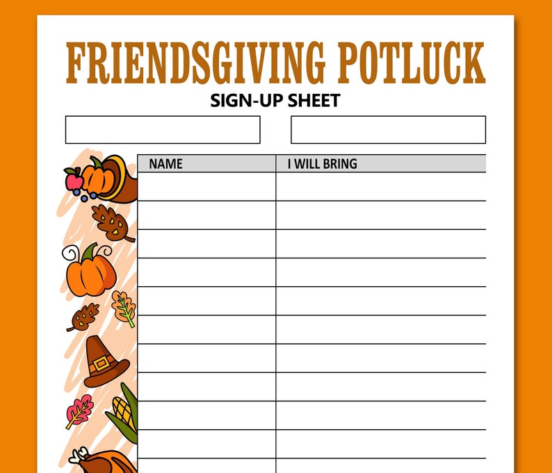 Friendsgiving Potluck Sign up Sheet Printable, Friends Thanksgiving Friendsgiving Potluck Sign up Sheet Printable, Friends Thanksgiving