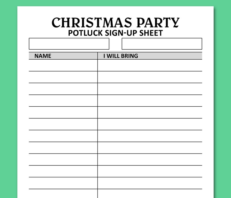 Christmas Party Potluck Sign Up Sheet Printable Holiday | Etsy