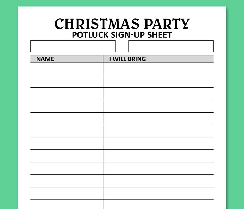 Printable Christmas Potluck Sign Up Sheet