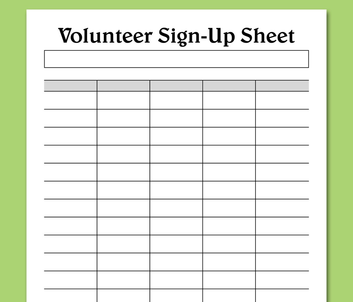 Printable Volunteer Sign Up Sheet Template Printable Templates