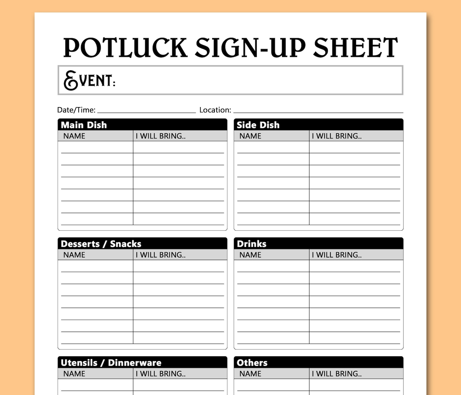 Free Printable Potluck Sign Up Sheet Template Word Free Printable Potluck Sign Up Sheet Template Word