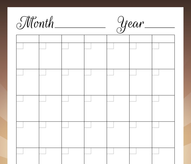 20x28 BLANK Wall Calendar Printable, Large Blank Perpetual Wall