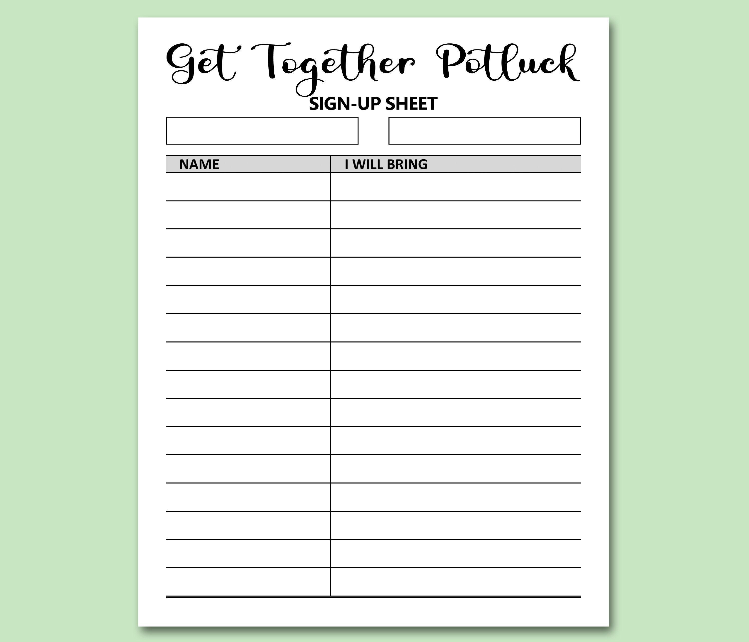get together potluck sign up sheet printable, signup form potluck