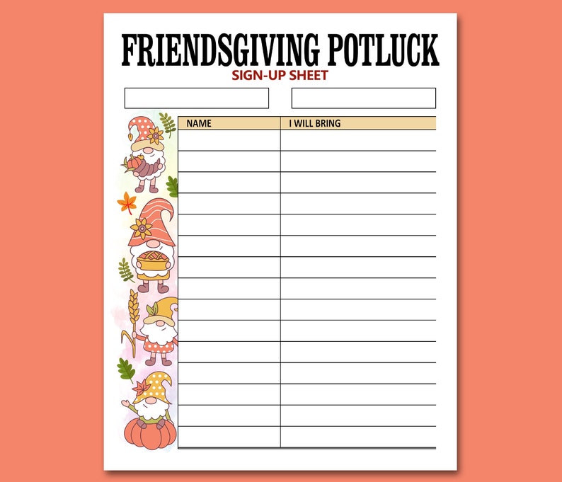 Friendsgiving Potluck Sign up Sheet Printable, Friends Thanksgiving ...