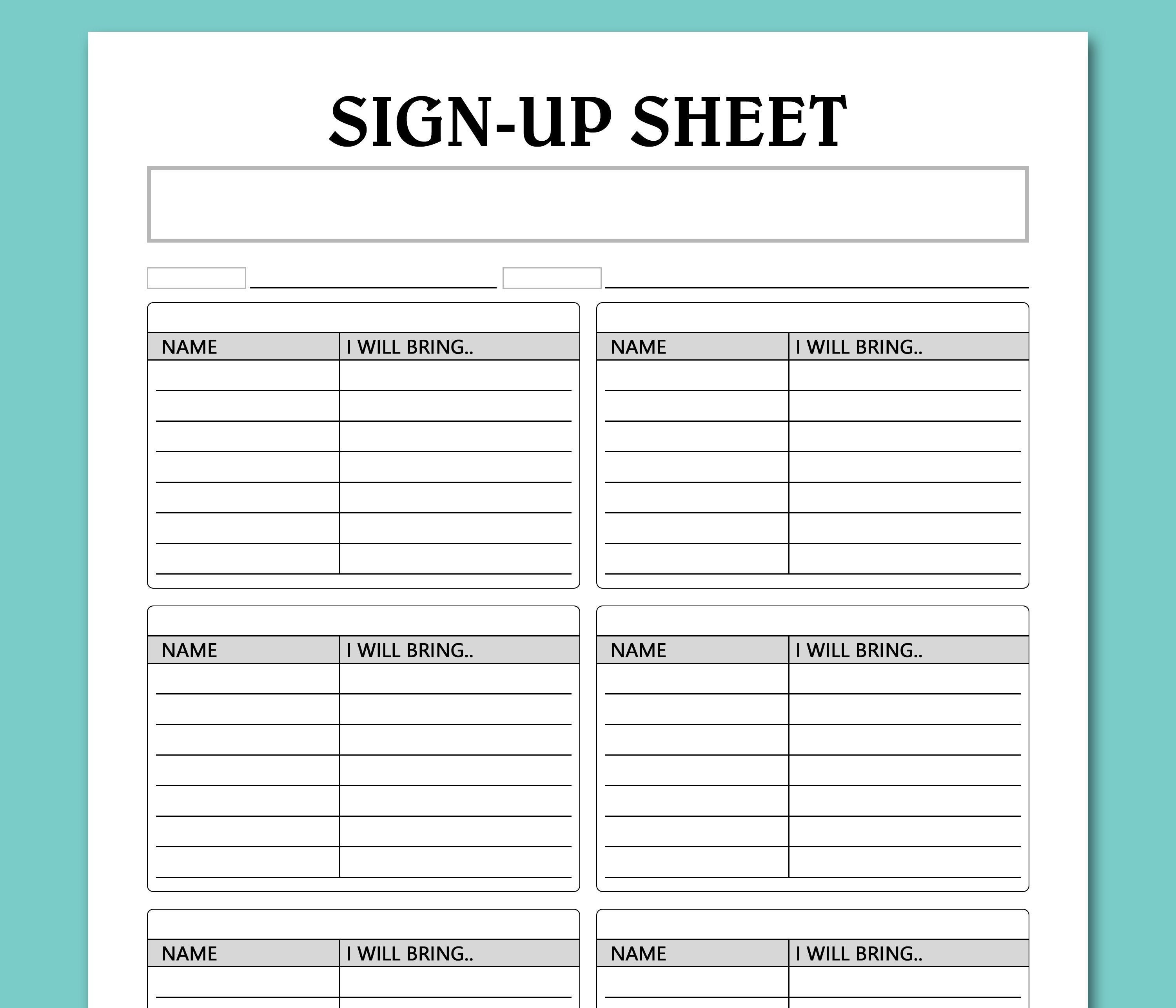 Potluck Sign Up Sheet Printable Template Sign Up Sheet Etsy