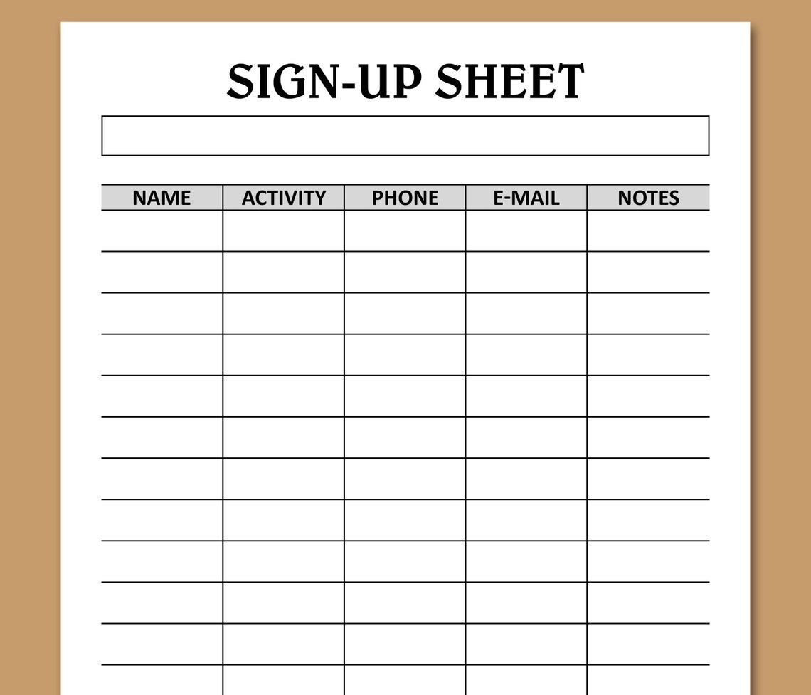 Volunteer Sign up Sheet Template Printable Sign up Sheet for Etsy