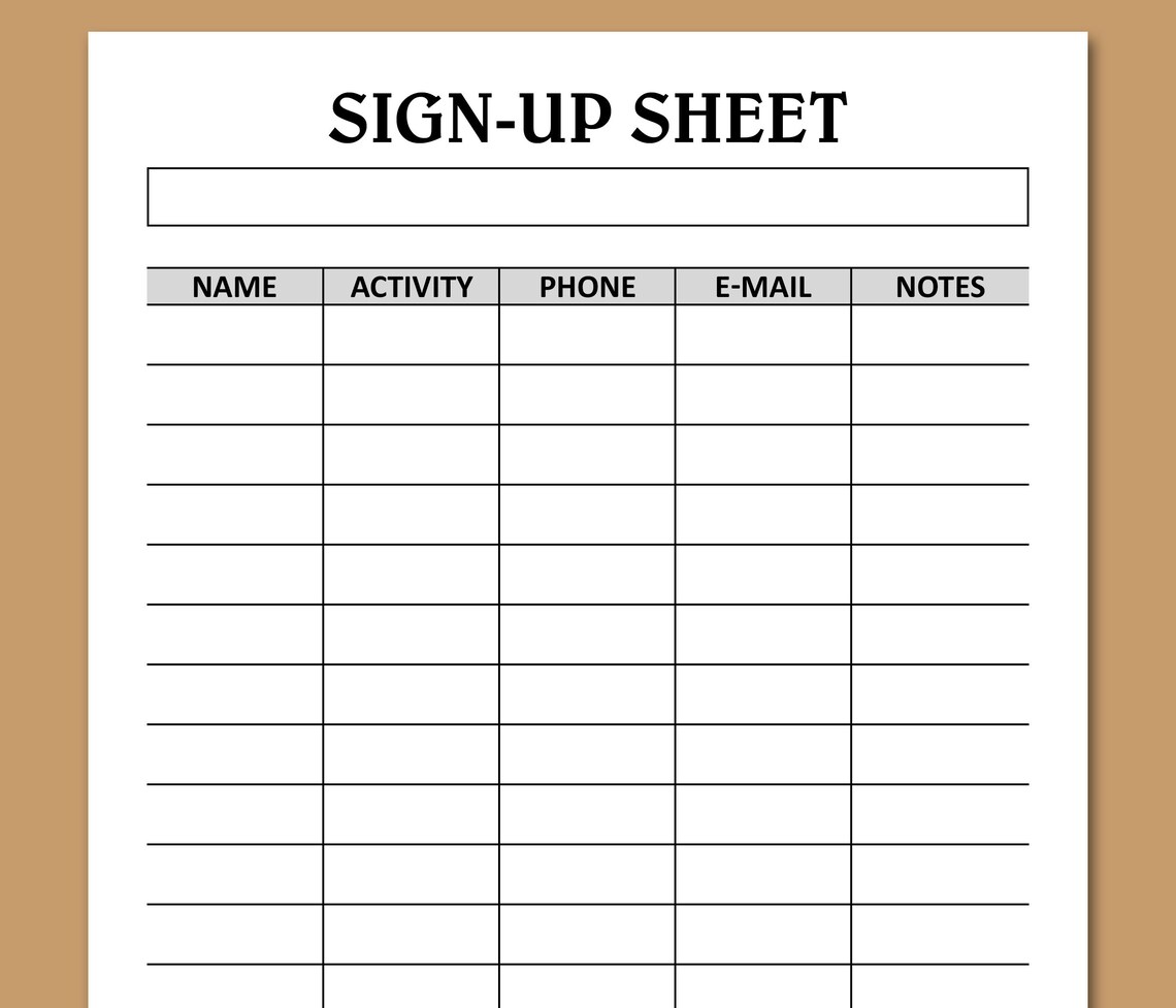 Volunteer Sign Up Sheet Template Printable Sign Up Sheet For Etsy