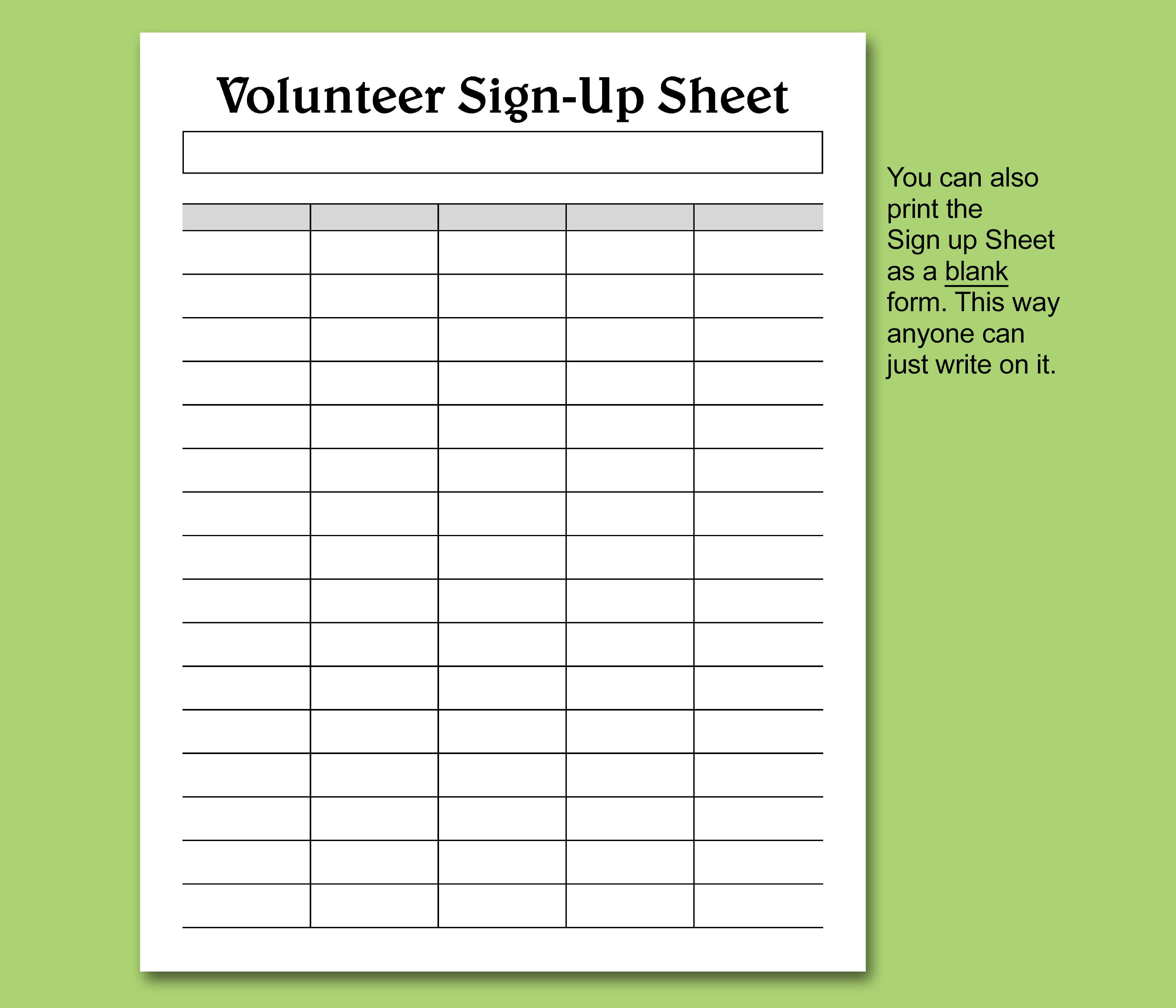 VOLUNTEER Sign Up Sheet Printable Fillable PDF Letter Size Etsy Norway