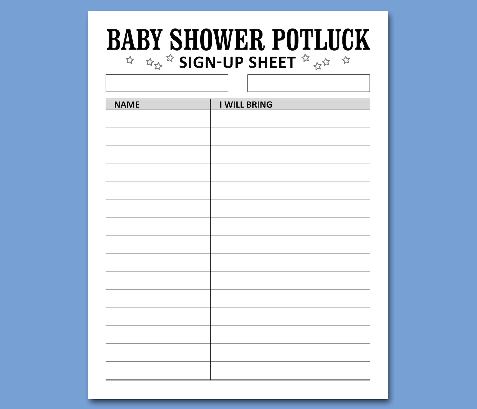 Baby Shower Potluck Sign up Sheet Printable Template Brunch Etsy