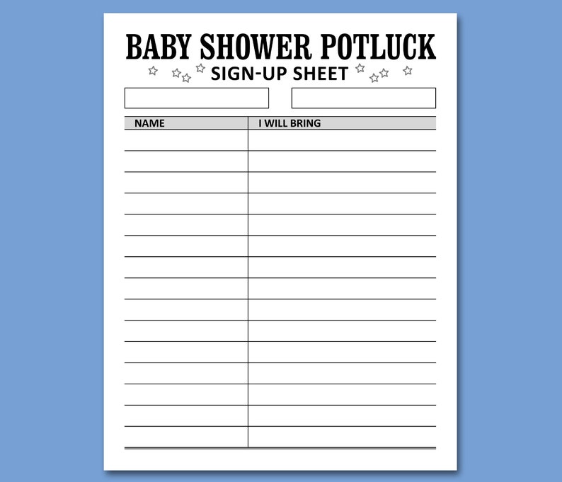 Baby Shower Potluck Sign Up Sheet Printable Template Brunch Etsy