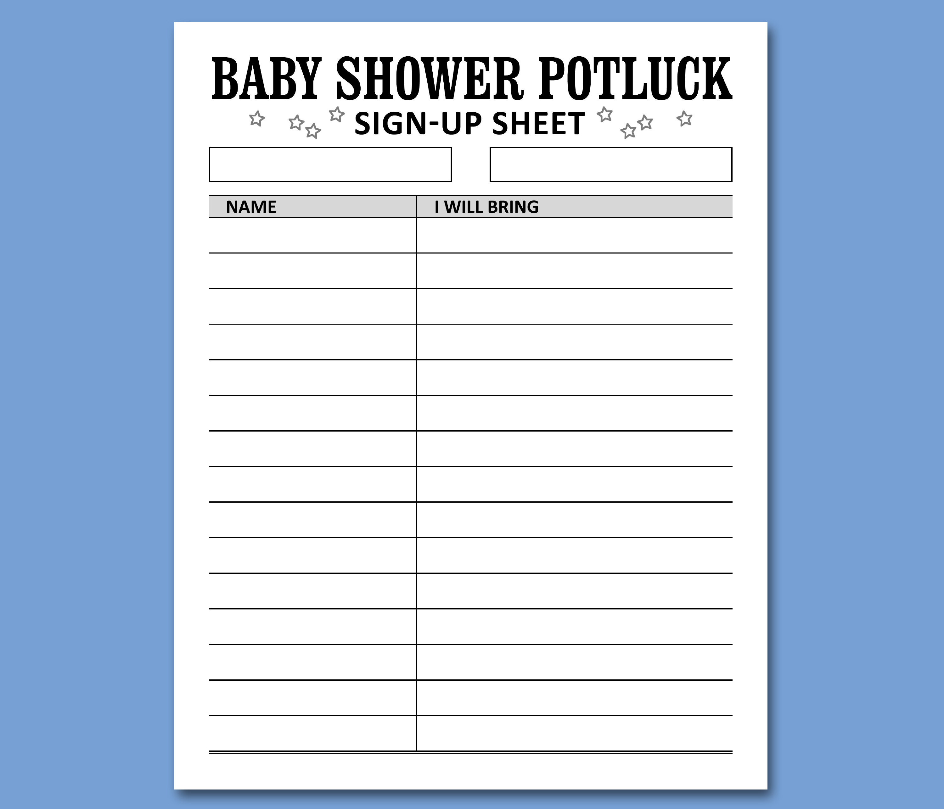 Baby Shower Potluck Sign up Sheet Printable Template Brunch - Etsy