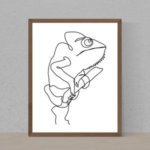 Chameleon Artwork Line Art Design, Funny Chameleon Sketch Drawing Prints, Printable Lineart, DIY Minimalist Abstract Animal Wall Art Decor image 1