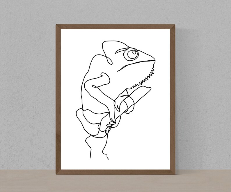 Chameleon Artwork Line Art Design, Funny Chameleon Sketch Drawing Prints, Printable Lineart, DIY Minimalist Abstract Animal Wall Art Decor image 1