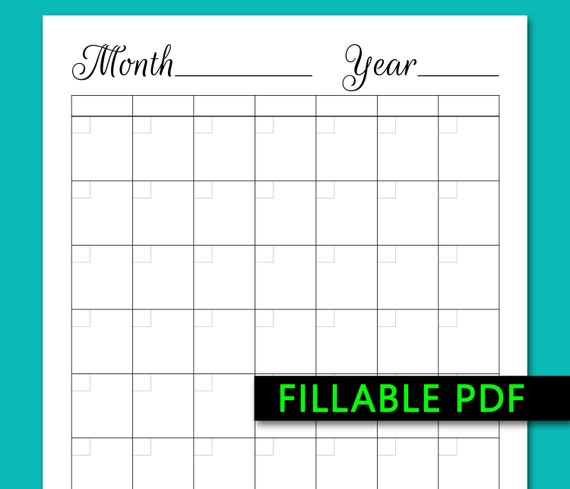 blank calendar printable fillable pdf blank perpetual etsy