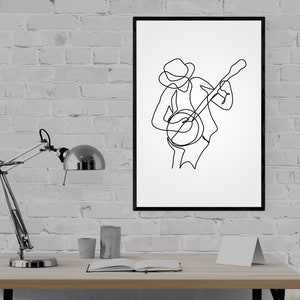 Musician Line Art, Banjo Art, Banjo Wall Art Poster Lineart, Guitarist Design Poster, Music Lineart, Guitar Artwok Print, Music Line Art image 2