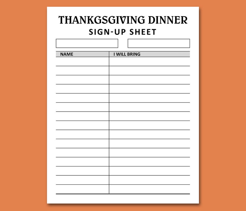 Thanksgiving Dinner Sign Up Sheet Printable Holiday Potluck Etsy