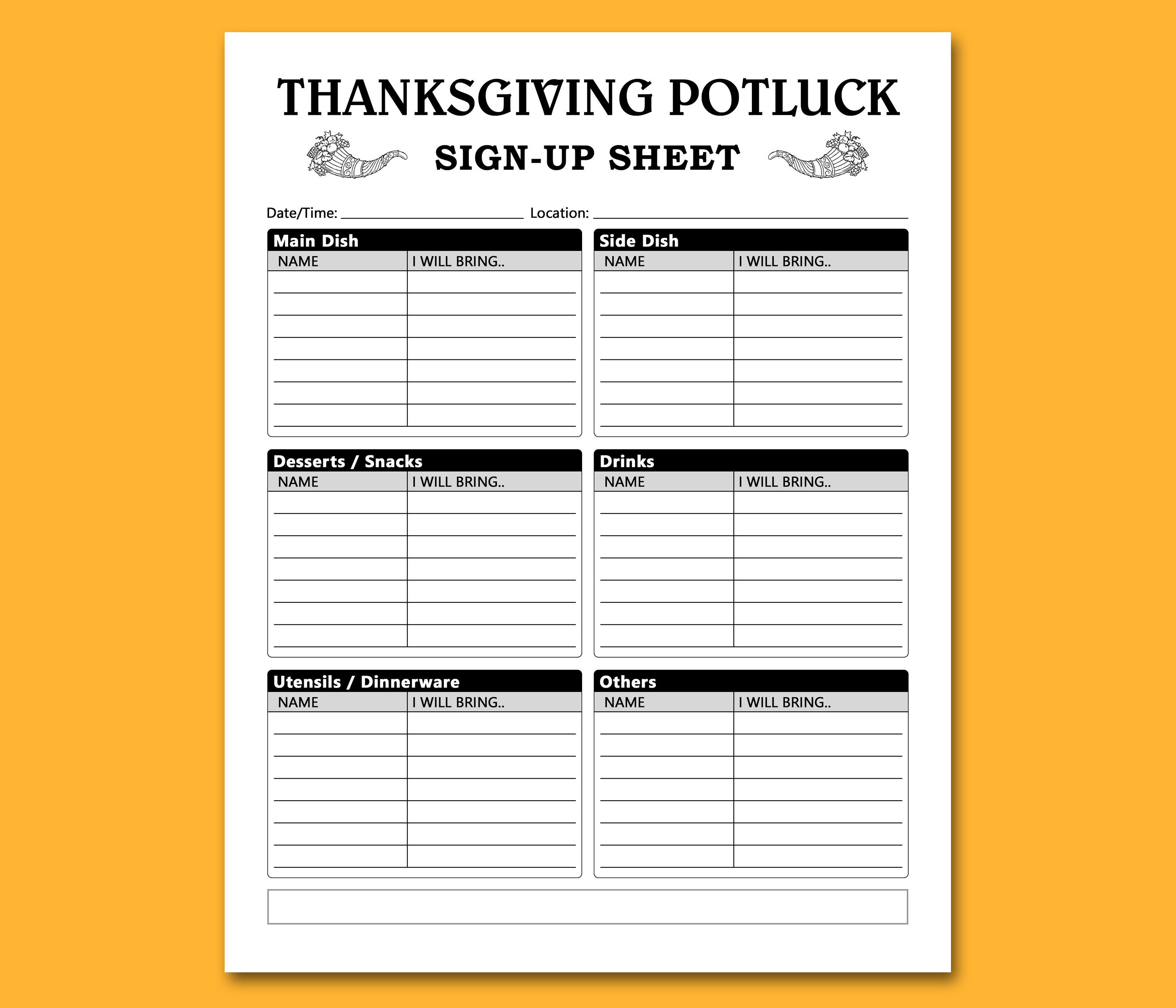 Printable Thanksgiving Potluck Sign Up Sheet Template Printable Form 