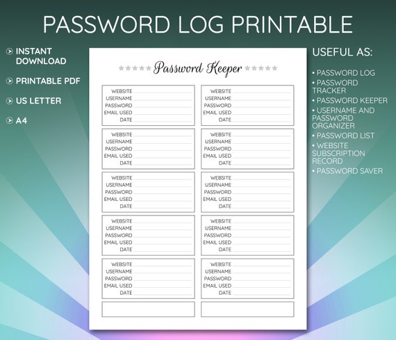 Password Log Printable Password Journal Password Keeper | Etsy