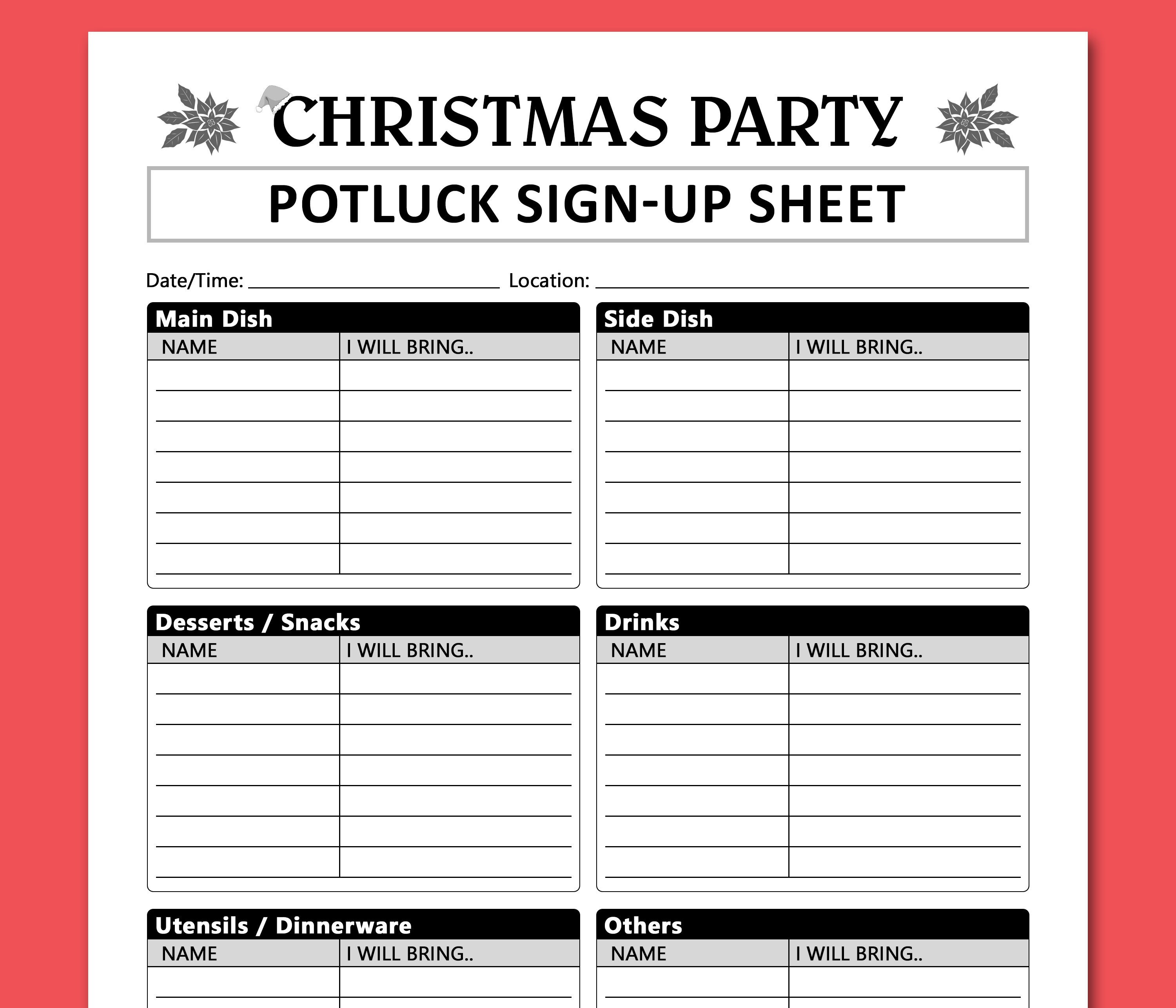 Free Printable Christmas Sign Up Sheet