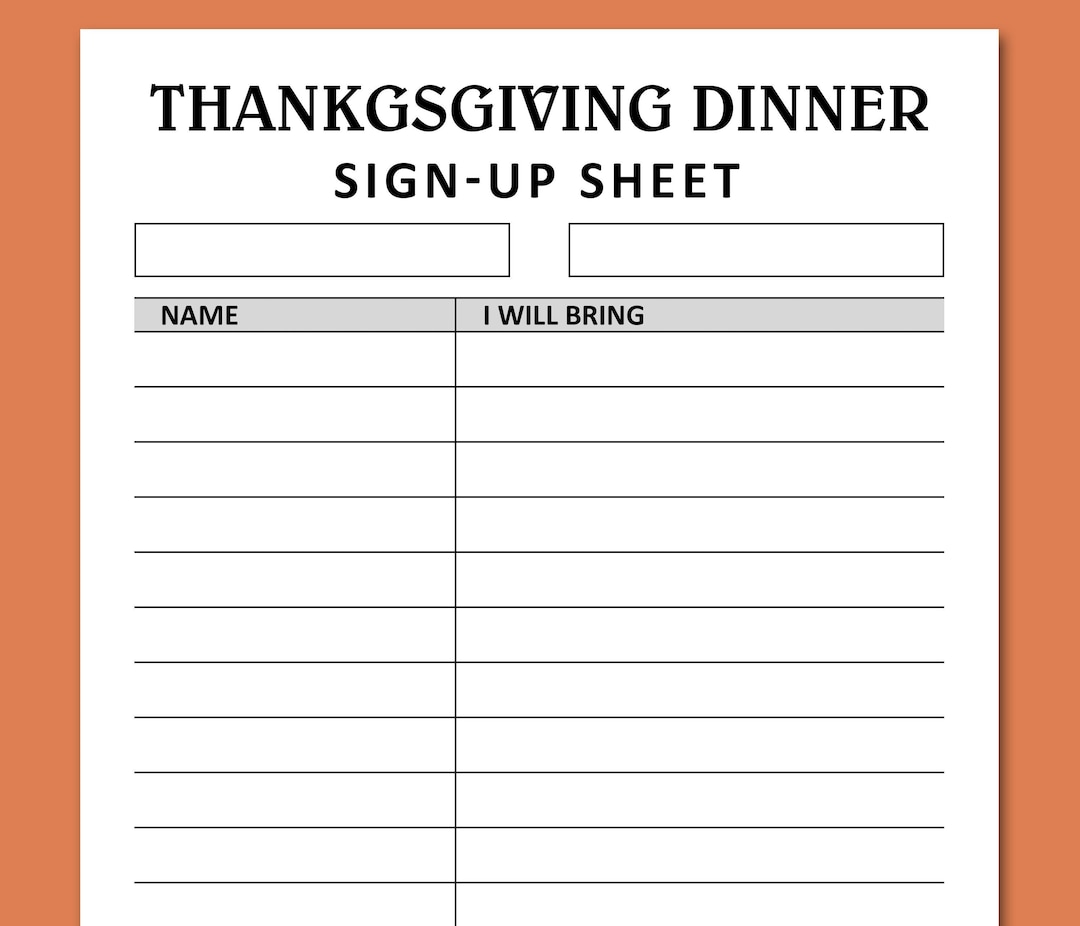 Thanksgiving Dinner Sign up Sheet Printable Holiday Potluck - Etsy