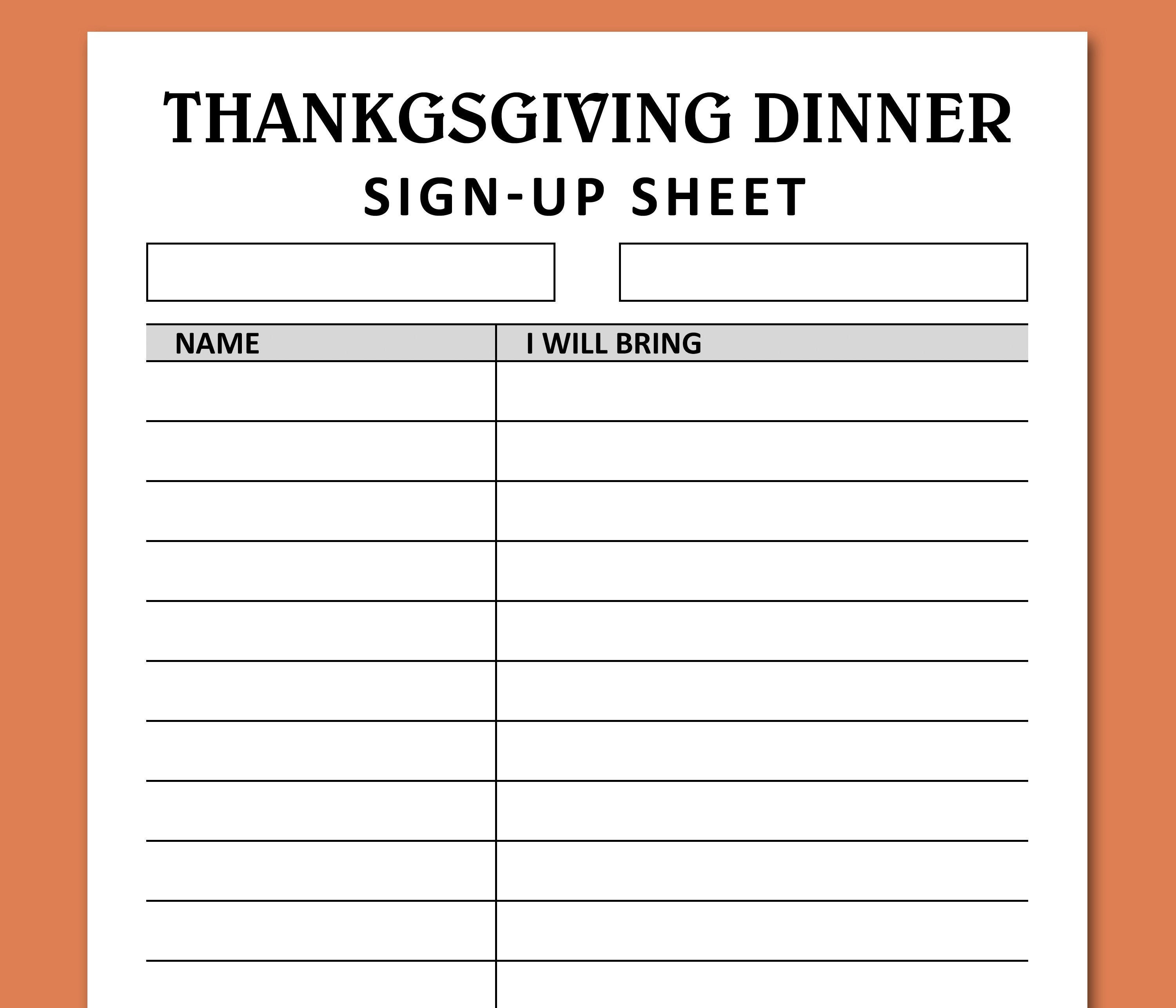 Thanksgiving Sign Up Sheet Template