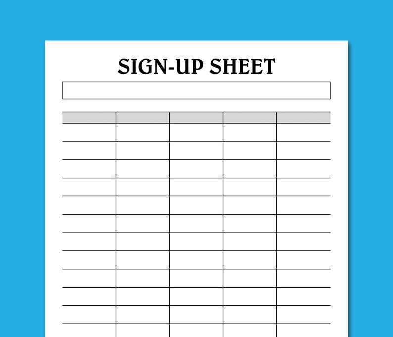 SIGN UP Sheet Printable PDF, Blank Signup Volunteers, Potluck Dinner ...