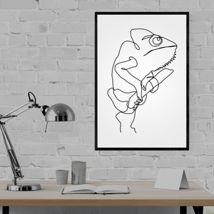 Chameleon Artwork Line Art Design, Funny Chameleon Sketch Drawing Prints, Printable Lineart, DIY Minimalist Abstract Animal Wall Art Decor image 2