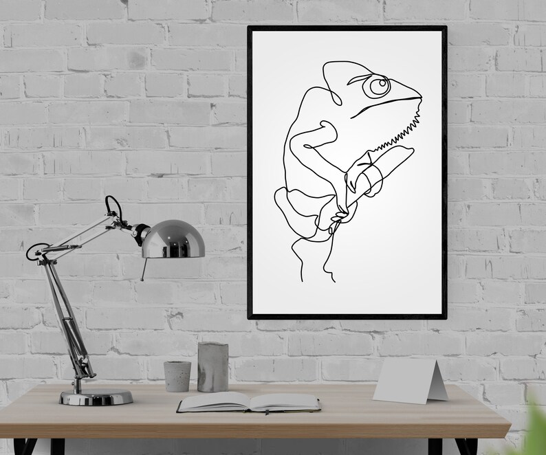 Chameleon Artwork Line Art Design, Funny Chameleon Sketch Drawing Prints, Printable Lineart, DIY Minimalist Abstract Animal Wall Art Decor image 2