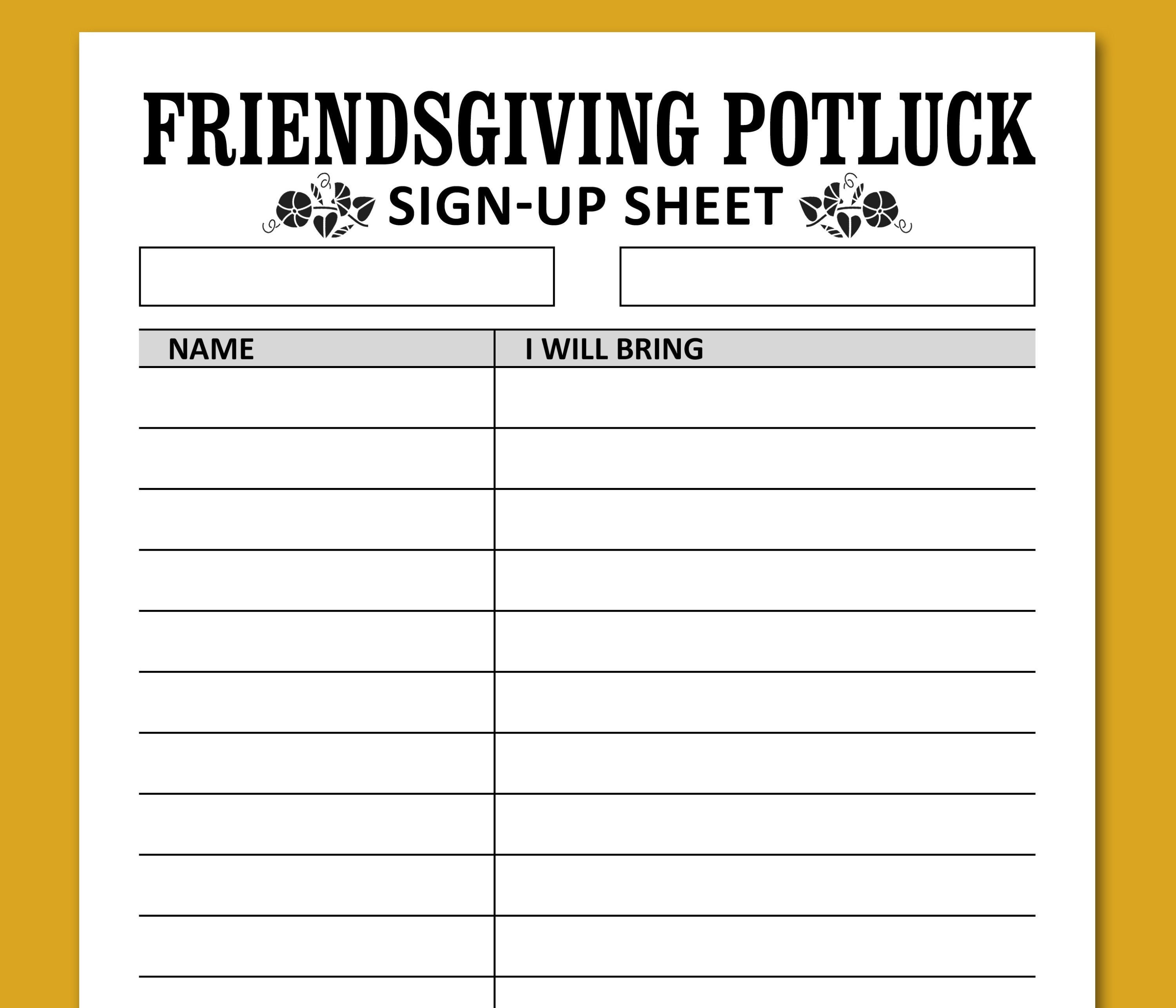 Thanksgiving Potluck Sign Up Sheet Printable Form Friendsgiving Brunch 