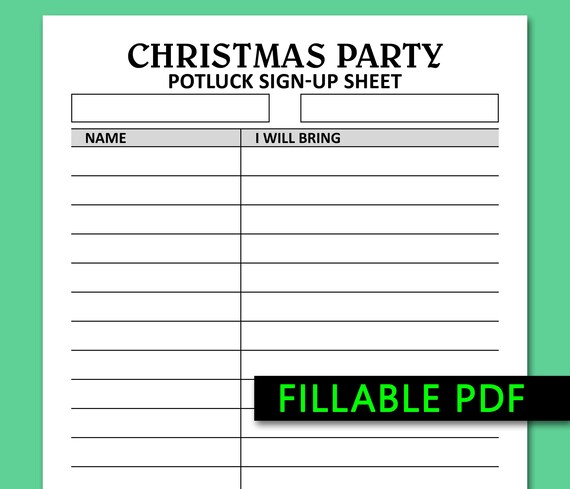 Christmas Party Potluck Sign up Sheet Printable Fillable PDF - Etsy Finland