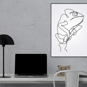 Chameleon Artwork Line Art Design, Funny Chameleon Sketch Drawing Prints, Printable Lineart, DIY Minimalist Abstract Animal Wall Art Decor image 3