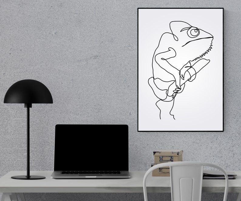 Chameleon Artwork Line Art Design, Funny Chameleon Sketch Drawing Prints, Printable Lineart, DIY Minimalist Abstract Animal Wall Art Decor image 3