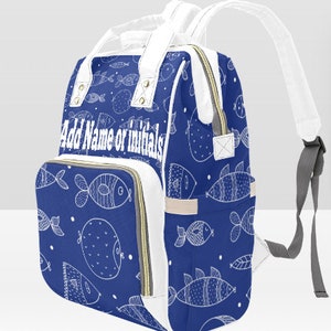 BENUTZERDEFINIERTE PERSONALISIERTE FISCH Sea Windeltasche Rucksack | Angeltasche | Baby-Dusche-Geschenk | Neue Mom Geschenk | Benutzerdefinierte Rucksack