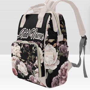 Personalized Floral Diaper Bag Backpack | Custom Name, Baby Shower Gift