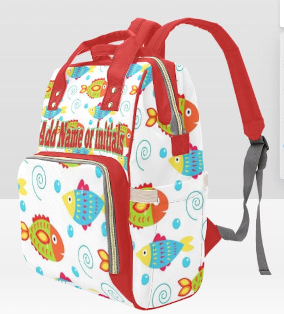 CUSTOM PERSONALIZED FISH Sea Diaper Bag Backpack Fishing Bag Baby Shower  Gift New Mom Gift Custom Back Pack 