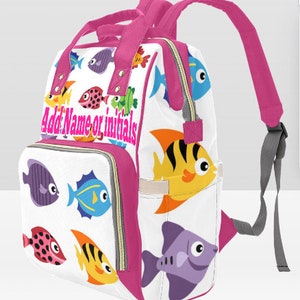 BENUTZERDEFINIERTE PERSONALISIERTE FISCH Sea Windeltasche Rucksack | Angeltasche | Baby-Dusche-Geschenk | Neue Mom Geschenk | Benutzerdefinierte Rucksack