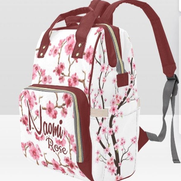 CUSTOM PERSONALIZED FLORAL Diaper Bag Backpack | Cherry Blossom bag | Custom Bag | Baby Shower Gift | New Mom Gift | Custom Back Pack