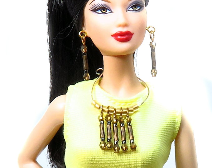 Fashion Doll Jewelry Collar Necklace and Earrings Set for Barbie, Fashion Royalty and Other Fashion Dolls