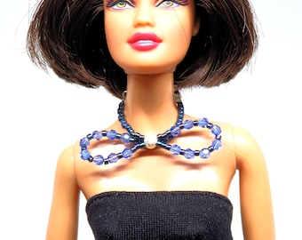 Fashion Doll Jewelry Sapphire Crystal Bow Necklace for Barbie, Fashion Royalty and Other Fashion Dolls