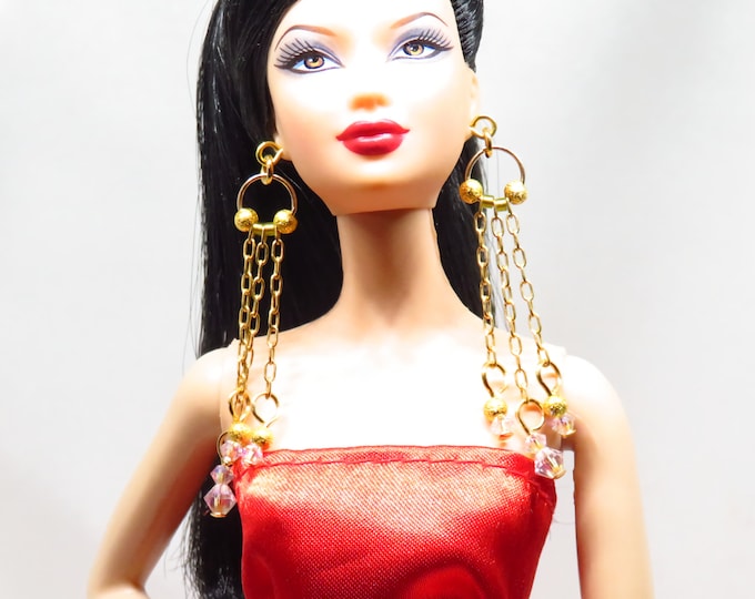 NEW Fashion Doll Jewelry Brass Chain and Swarovski Crystal Earrings for Barbie, Fashion Royalty and Other Fashion Dolls