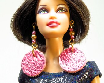 Fashion Doll Jewelry  Leather Disc Earrings for Barbie, Fashion Royalty and Other Fashion Dolls