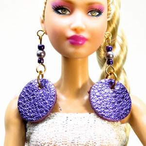 Fashion Doll Jewelry  Leather Disc Earrings for Barbie, Fashion Royalty and Other Fashion Dolls