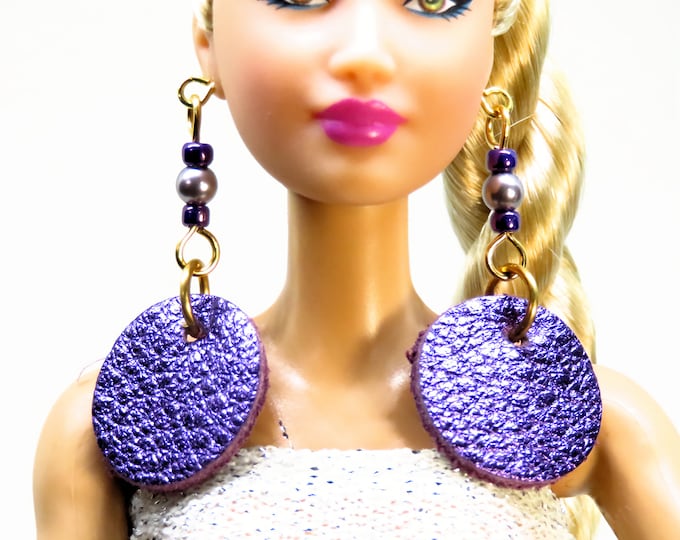 Fashion Doll Jewelry  Leather Disc Earrings for Barbie, Fashion Royalty and Other Fashion Dolls