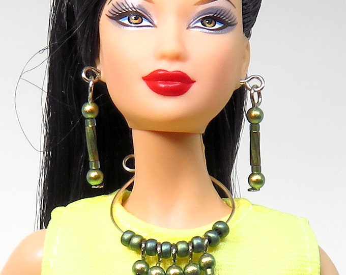 Fashion Doll Jewelry Collar Necklace and Earrings Set  for Barbie, Fashion Royalty and Other Fashion Dolls