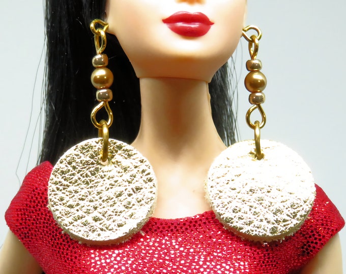 Fashion Doll Jewelry  Leather Disc Earrings for Barbie, Fashion Royalty and Other Fashion Dolls